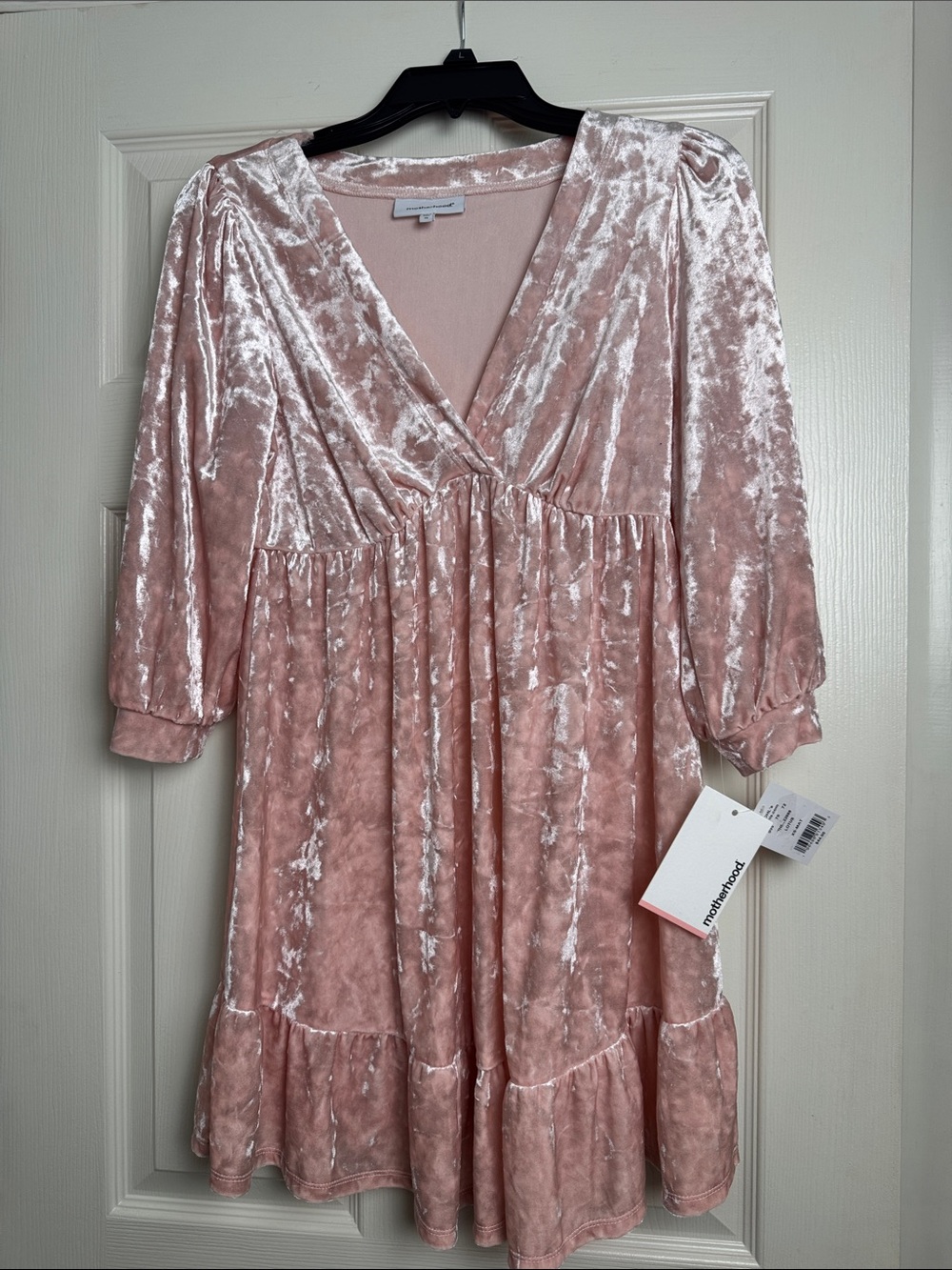 Motherhood Blush Pink Crushed Velvet Dress